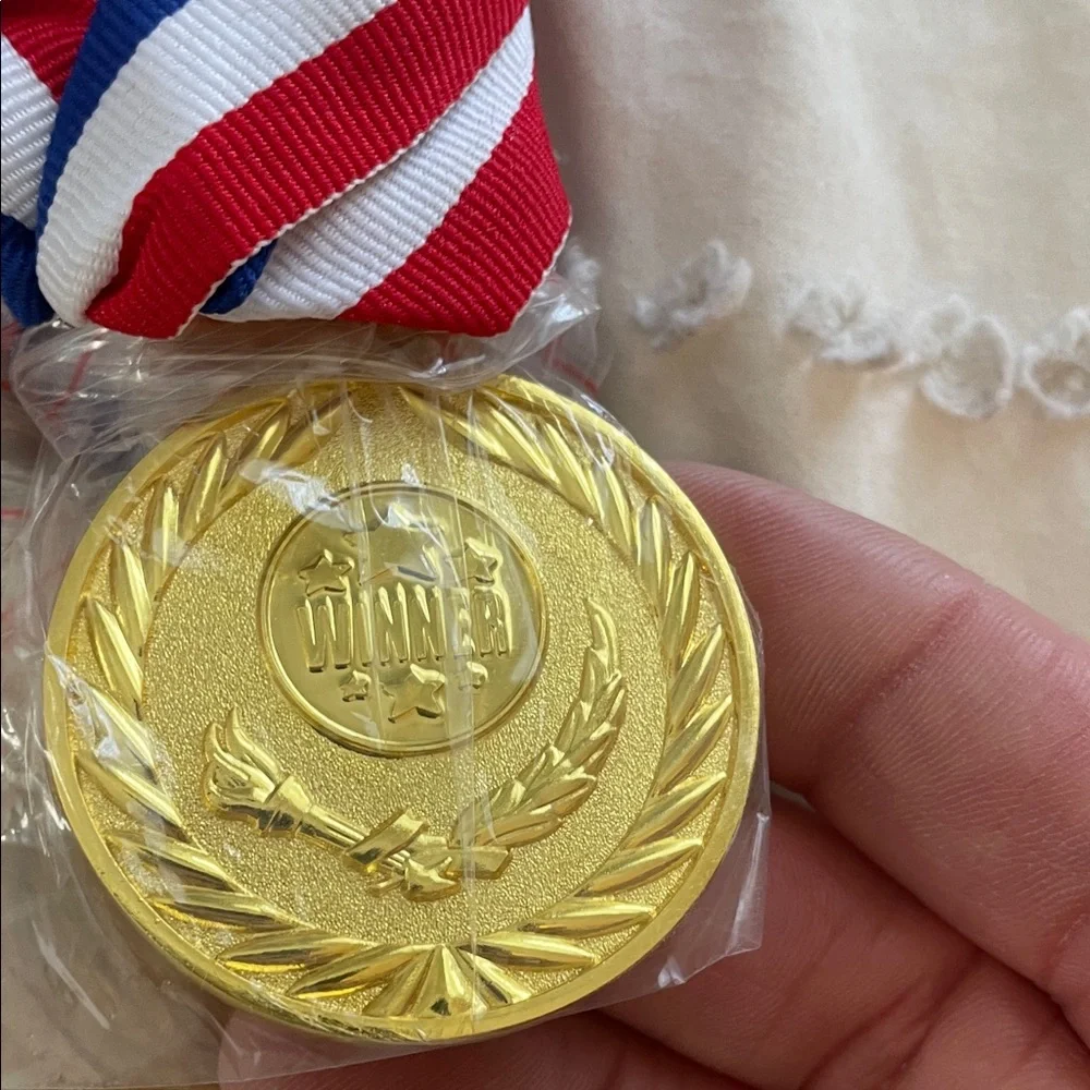 24 Gold Medals with Red, White, and Blue Ribbons new